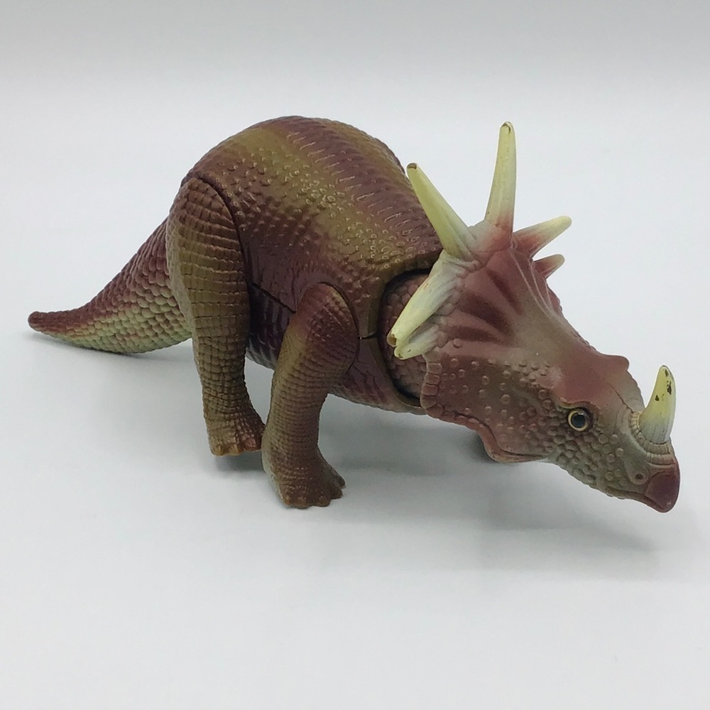 VINTAGE Tyco Dino Riders TRICERATOPS 1990 Moveable Toy Dinosaur Figure Brown 7”
